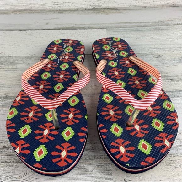 VERA BRADLEY Navy Blue Orange Flip Flops 7-8 - Picture 3 of 9